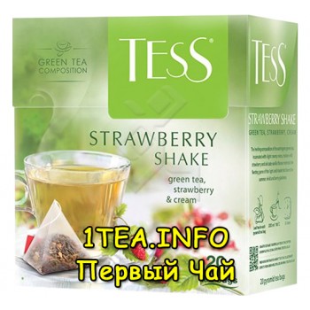 Tess Strawberry Shake ТЕСС Строуберри Шейк в пирамидках зеленый с добавками 20 пакетиков